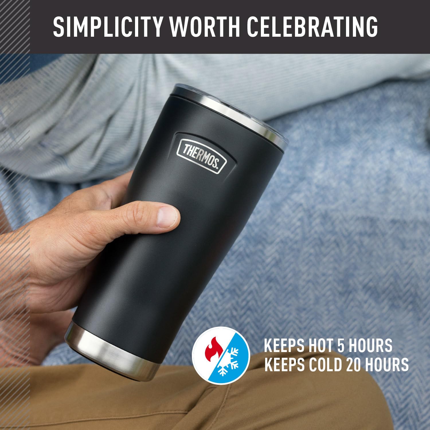 THERMOS ICON SERIES, Stainless Steel Tumbler with Slide Lock, 18 Ounce, Granite