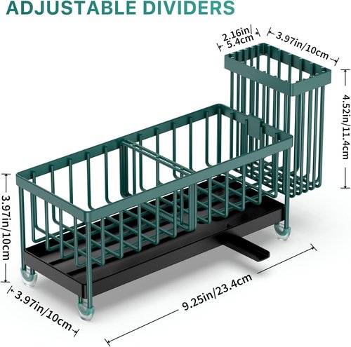 Cisily Kitchen Sink Caddy Organizer - Rustproof 304 Stainless Steel with High Brush Holder | Dark Green, 9.25”