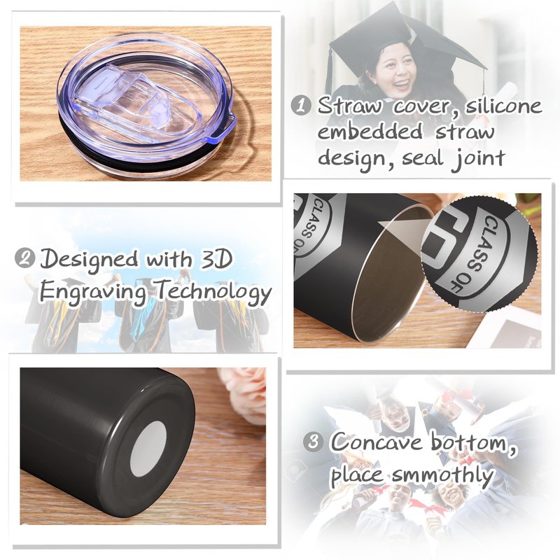 Patelai 4 Pcs Graduation Gift Bulk Class of 2026 Tumbler Cups 20oz Water Bottle with Lid Straw Brush Congrats Grad Graduate Gift for Him Her Grad Party Favor(Balck)