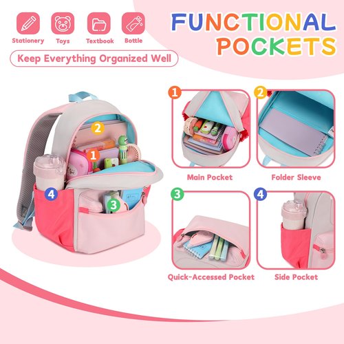 Sisipoet Cute Toddler Backpack, Kindergarten Backpack for Girls Boys 2-5, 12" Kids Mini Preschool Bags Pink for School & Travel
