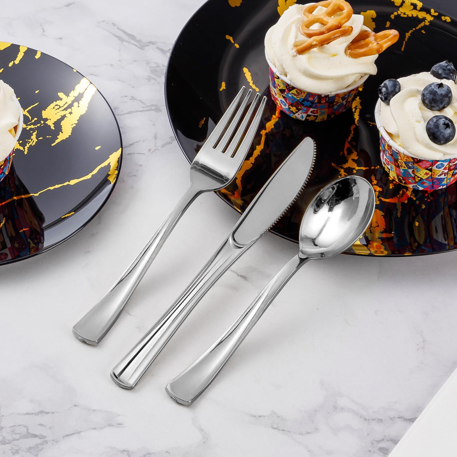 Goodluck 300 Pack Silver Plastic Forks, Heavy Duty Forks Disposable, Silver Plastic Cutlery Perfect for Weddings, Parties, Dinners (300PC)