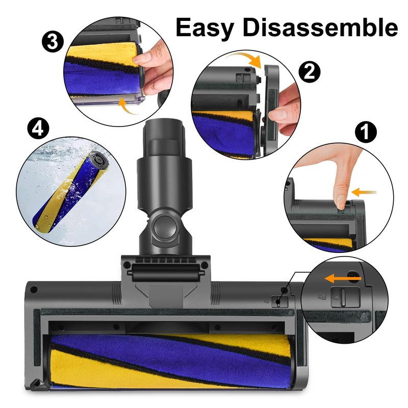 LHCOEEO Soft Roller Brush Head for Dyson V7 V8 V10 V11 V15 Cyclone Cordless Vacuum Cleaner - Quick-Release Attachment with Green LED Cleaning Light for Hardwood, Marble, Tile & Pet Hair Removal