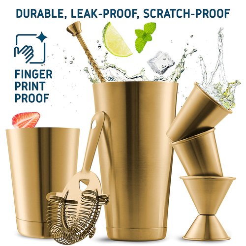 Bar Set Cocktail Shaker Set, Stainless Steel Mixology Bartender Kit, 16 Piece Cocktail Kit, Gold Cocktail Set, Bar Tools: 30oz Martini Shaker, Muddler, Bar Kit Cocktail Book, Jigger and Pourers