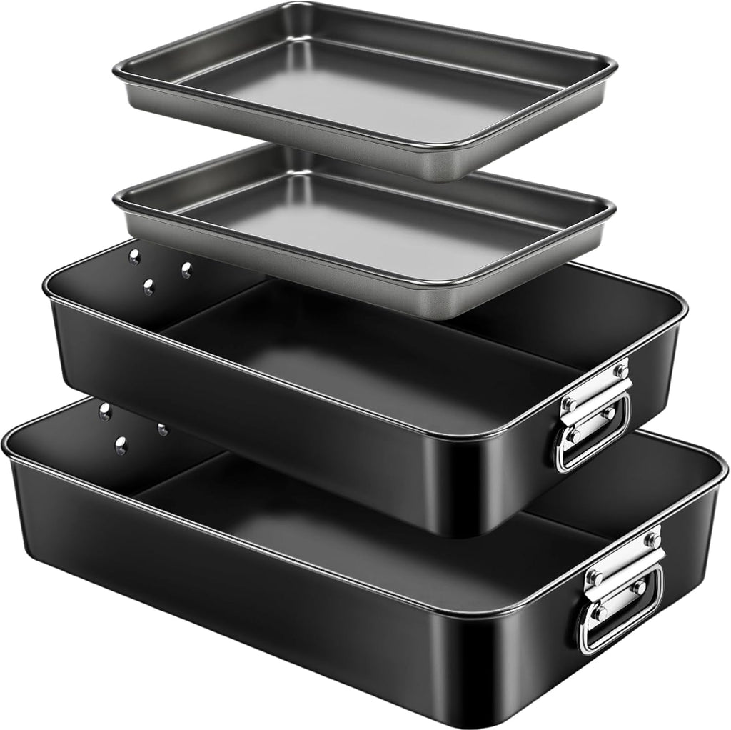 Regine Switzerland Deep Lasagna Baking Pan Set - Heavy Duty Oven Bakeware | 4 Pcs, 16/13.8/10 Inch Sizes