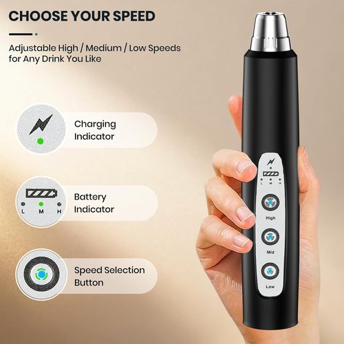 Colarlemo Milk Frother - Handheld Electric Whisk for Coffee & Lattes | Rechargeable with 3 Stainless Whisks, Black
