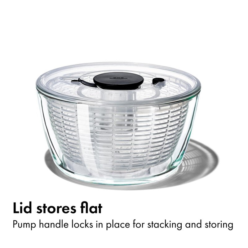 OXO Good Grips Glass Salad Spinner - Large 6.22-Qt Lettuce & Fruit Washer, Borosilicate Glass Bowl, BPA-Free, Easy Pump