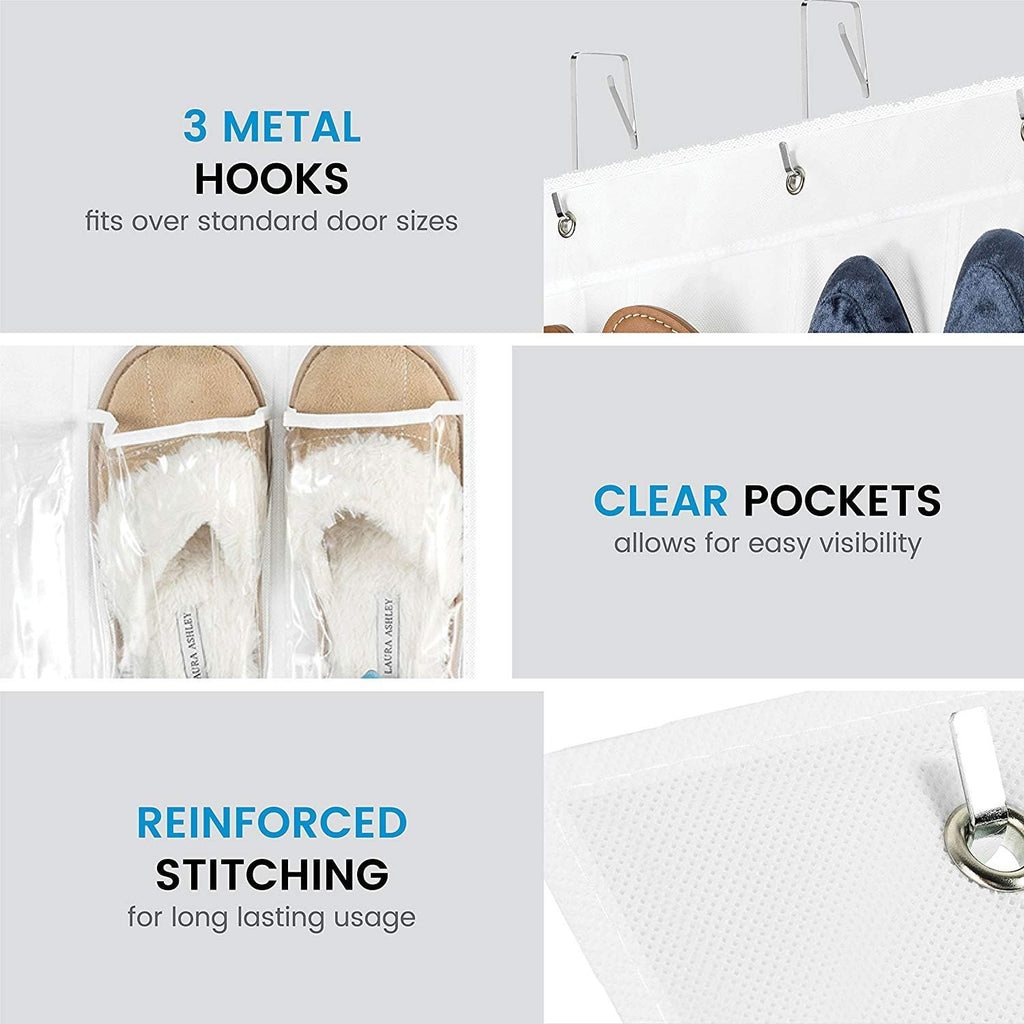 ZOBER Over The Door Shoe Organizer - 24 Pocket Hanging Rack for Shoes, Towels & Toys | Space-Saving Storage Solution