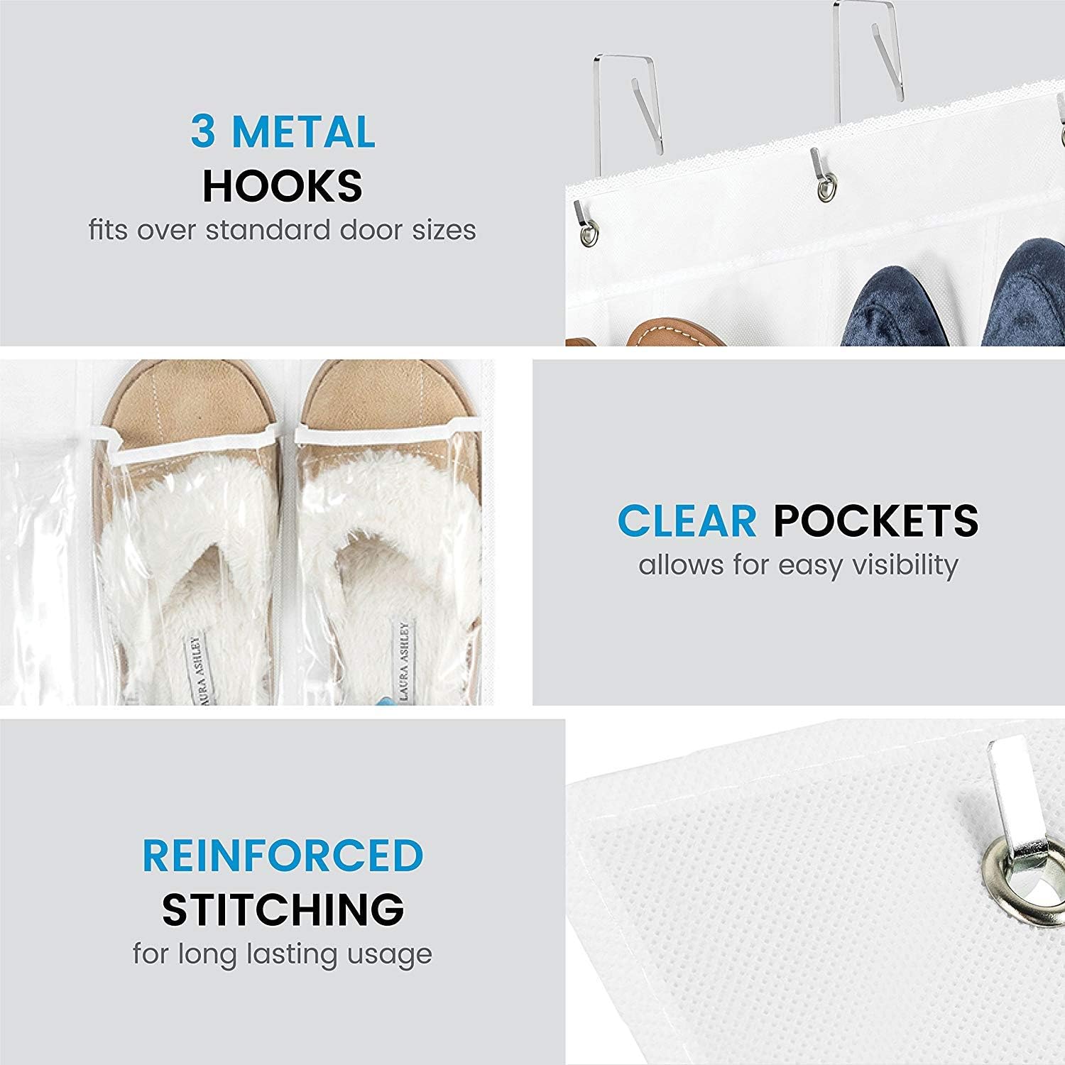 ZOBER Over The Door Shoe Organizer - 24 Pocket Hanging Rack for Shoes, Towels & Toys | Space-Saving Storage Solution