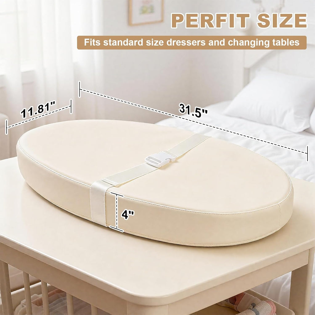 Regine Switzerland Baby Changing Pad - Waterproof PU Cover, Non-Slip Safety Belt, Portable Foam Mat | Beige