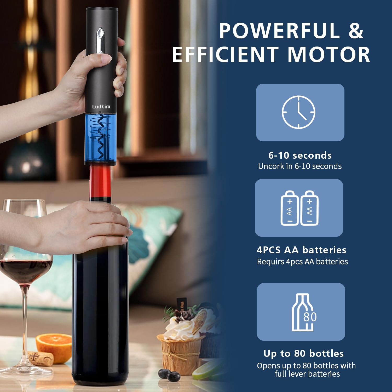5-in-1 Electric Wine Opener Set with Foil Cutter | Automatic Corkscrew Kit Includes Wine Aerator Pourer & 2 Vacuum Stoppers | Ultimate Cordless Wine Bottle Opener Gift Set