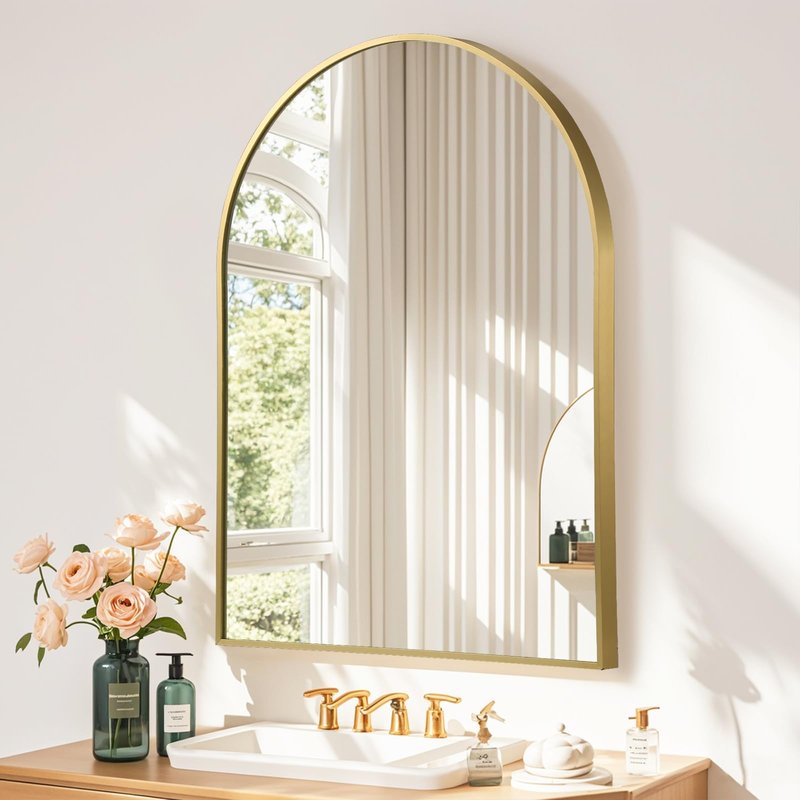 JENBELY 24"x36" Arched Mirror, Gold Arch Bathroom Mirror, Gold Vanity Mirror with Metal Frame, Arched Wall Mirror for Bedroom, Living Room, Hallways