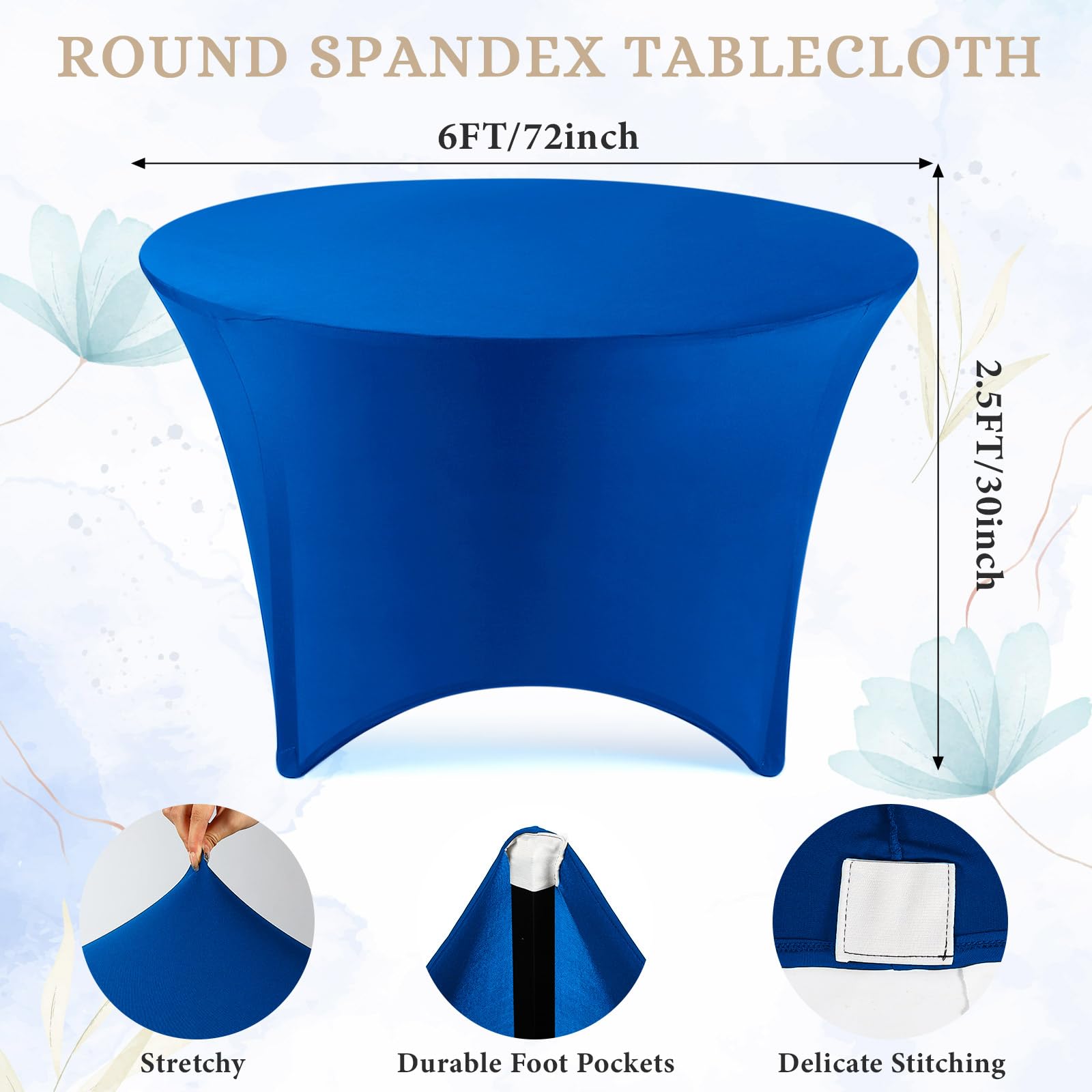 Preboun 8 Pack 72 Inch/ 6 FT Spandex Round Tablecloth Fitted Stretch Tablecloth Elastic Table Cover for Wedding Party Restaurant Banquet Cocktail and Halloween(Royal Blue)