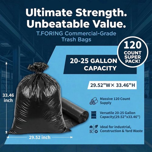 Black Trash Bags | 20-25 Gallon | 120 Count Large Kitchen Garbage Liners - Unscented & Durable