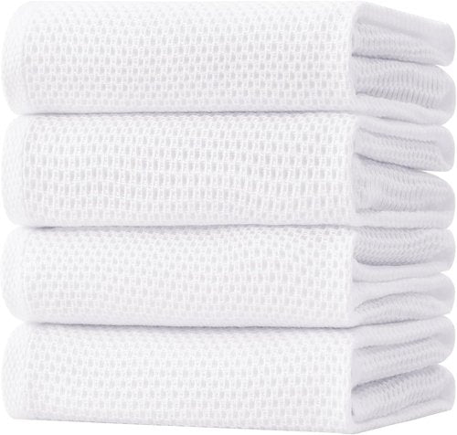 Homaxy 100% Cotton Kitchen Dish Towels - Ultra Soft & Absorbent Quick Drying, 20 x 28 Inches, 4-Pack | White