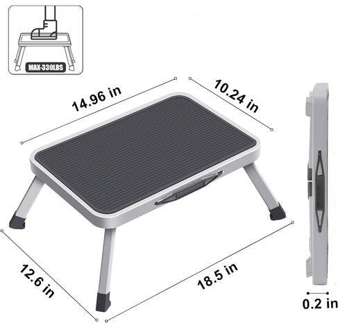 MIDOGAT Folding Step Stool Metal Step Stool with Non-Slip Mat RV One Foot Stool for Bedroom Kitchen Bathroom