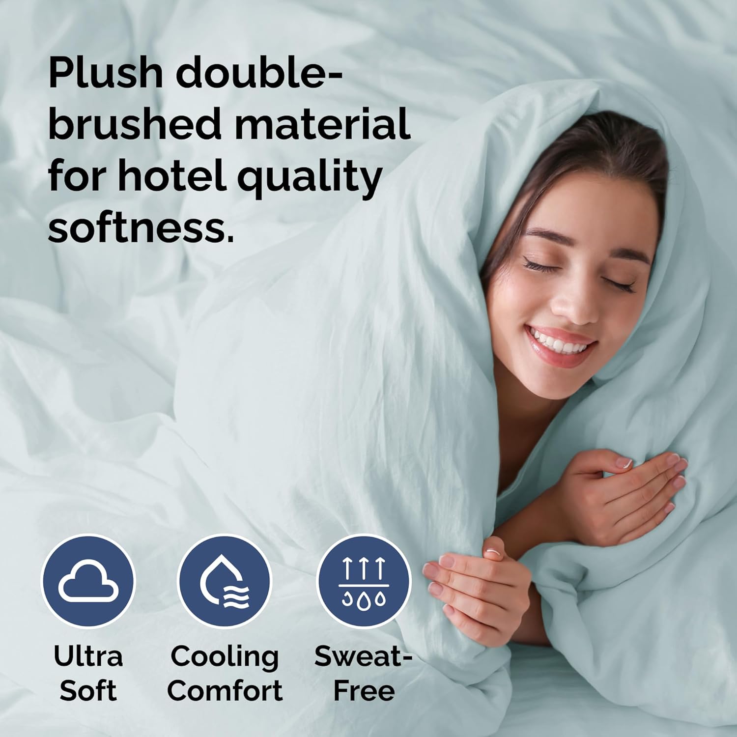 Skiennix Queen Duvet Cover Set - Extra Soft 90" x 90" Hotel Luxury with 2 Pillow Shams - Easy Care & Fade Free (Ice Blue)