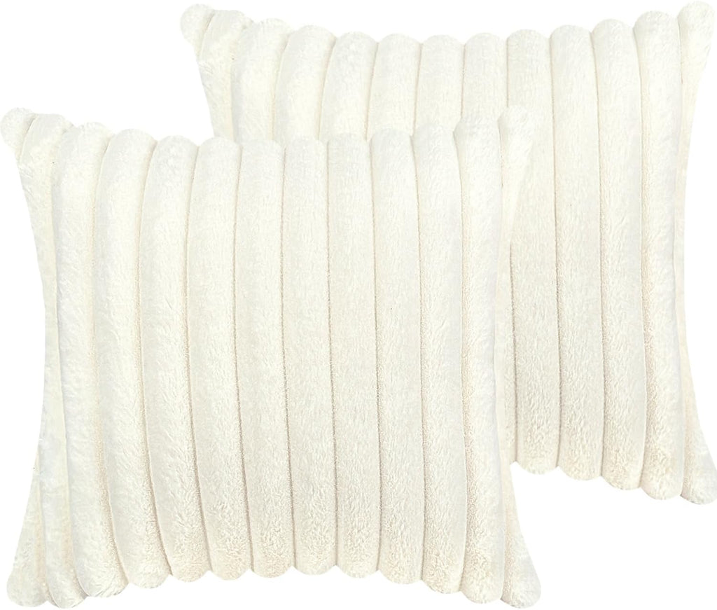 Skiennix 18x18 Throw Pillow Covers - Soft Fluffy Faux Fur & Velvet Back, Set of 2 in Cream White for Cozy Living Room Decor