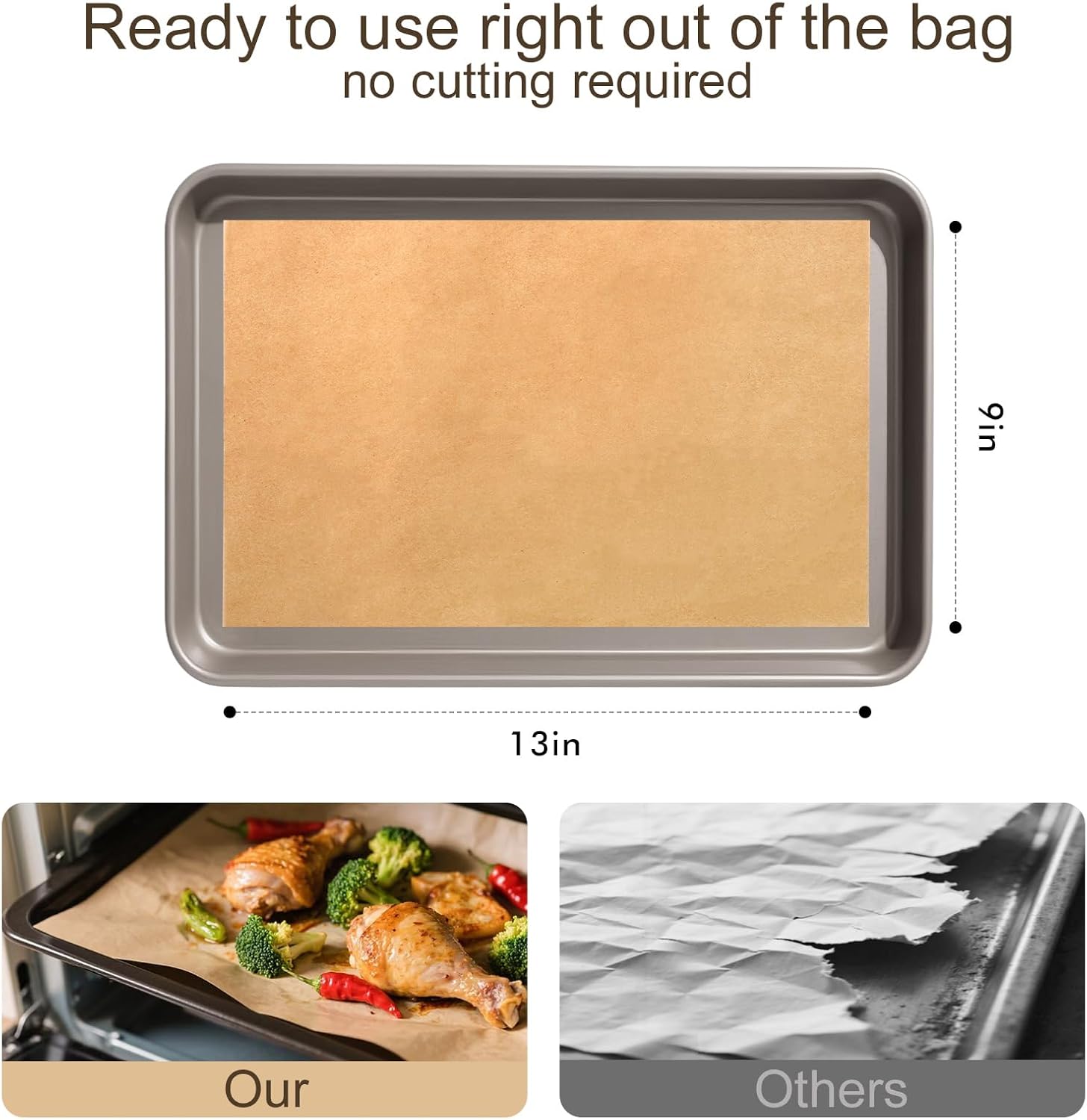 Unbleached Parchment Paper Sheets - 200 Pcs Precut Non-Stick for Baking | 9x13 Inches