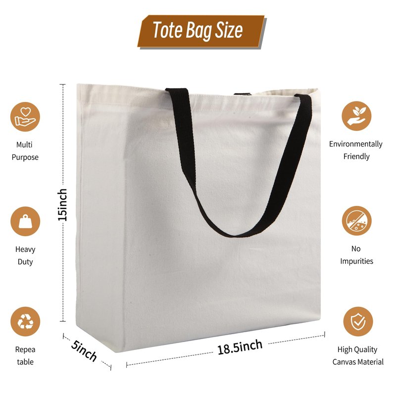 6pcs Sublimation Canvas Tote Bags - Blank Bulk Grocery Bags for Customization - White