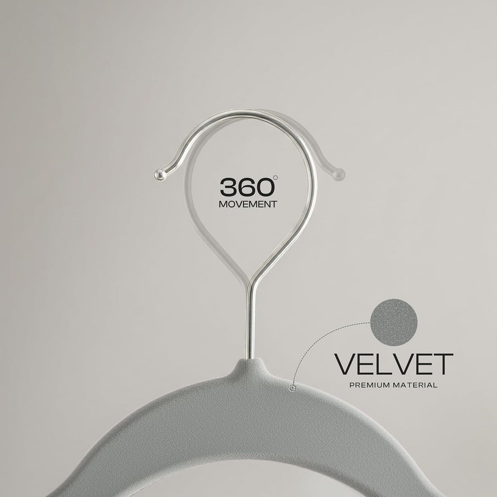 Utopia Home Velvet Hangers - 150 Pack Luxury Non-Slip Slim Coat & Pant Hangers | Strong Space-Saving Design - Grey