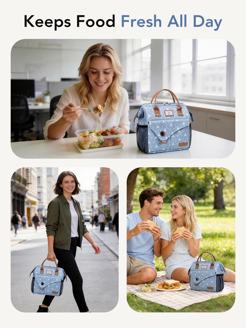 Lekesky Lunch Bag for Women Lunch Box Small Insulated Lunch Bag, Blue, 11L
