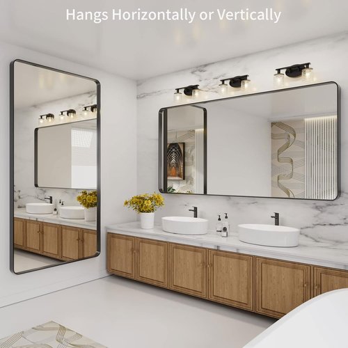 LOAAO Black Metal Framed Bathroom Mirror - 72x36 Inch Large Rounded Rectangle, Anti-Rust & Shatter-Proof