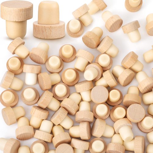 Yalikop 96 Pcs T Shaped Cork Plugs Reusable Wooden & Rubber Wine & Beer Bottle Stoppers