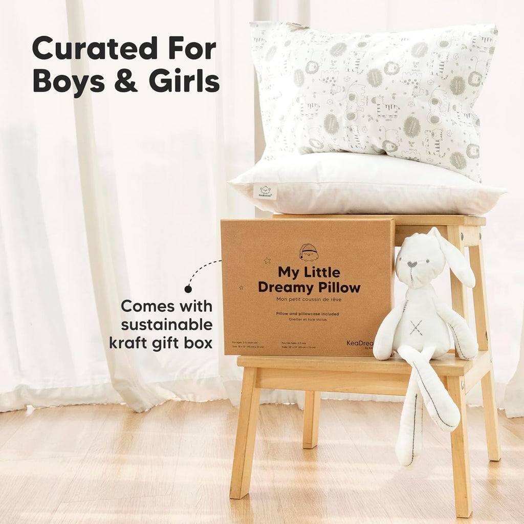 My Little Dreamy Toddler Pillow - Organic Cotton 13x18 Travel Bed Pillow | Soft, Breathable & Machine Washable for Ages 2-5 (Safari Echo)