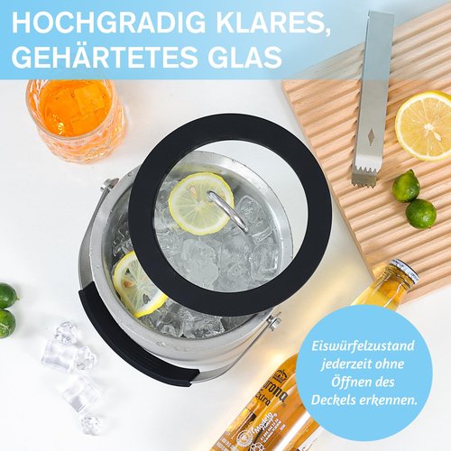 Rorence 2L Ice Buckets for Parties, Stainless Steel Ice Bucket with Lid & Ice Tong, Double Wall Insulated Stainless Steel Champagne Bucket Wine Bucket for Cocktail Bar