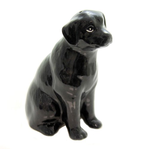 Fine Ceramic Black Labrador Dog Salt & Pepper Shakers Set, 3-3/4" H