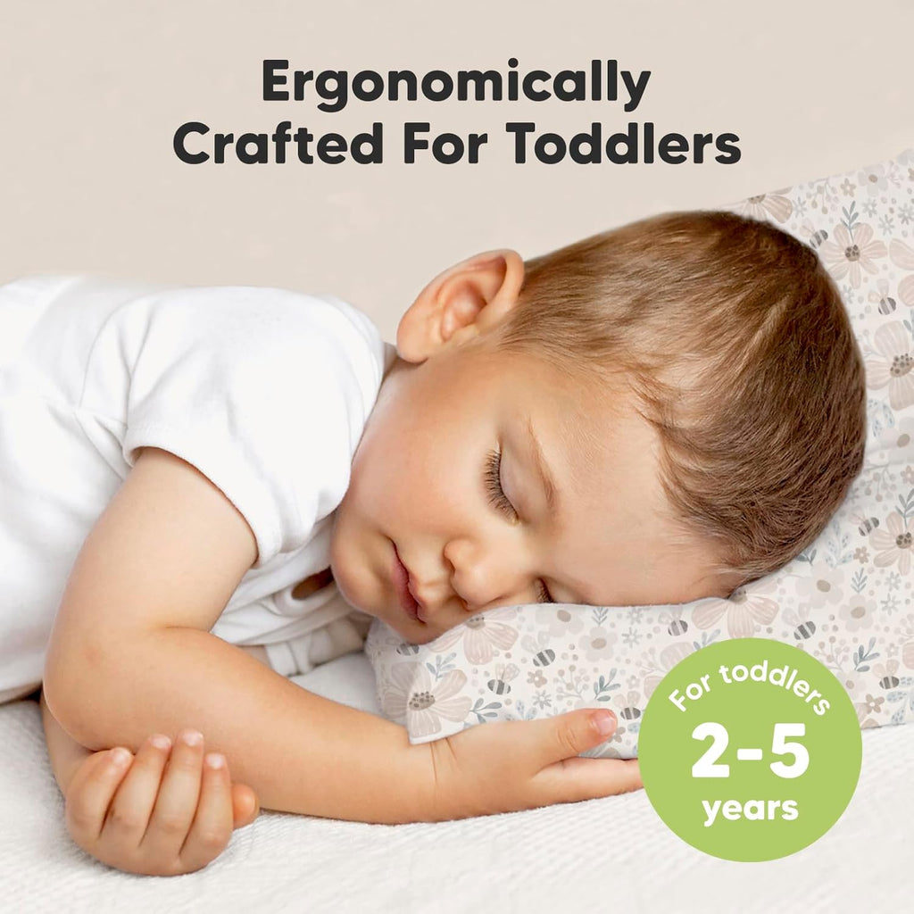 My Little Dreamy Toddler Pillow - Organic Cotton Travel Bed Pillow with Soft, Breathable Case | 13x18 Inches for Ages 2-5 (Flora Vale)