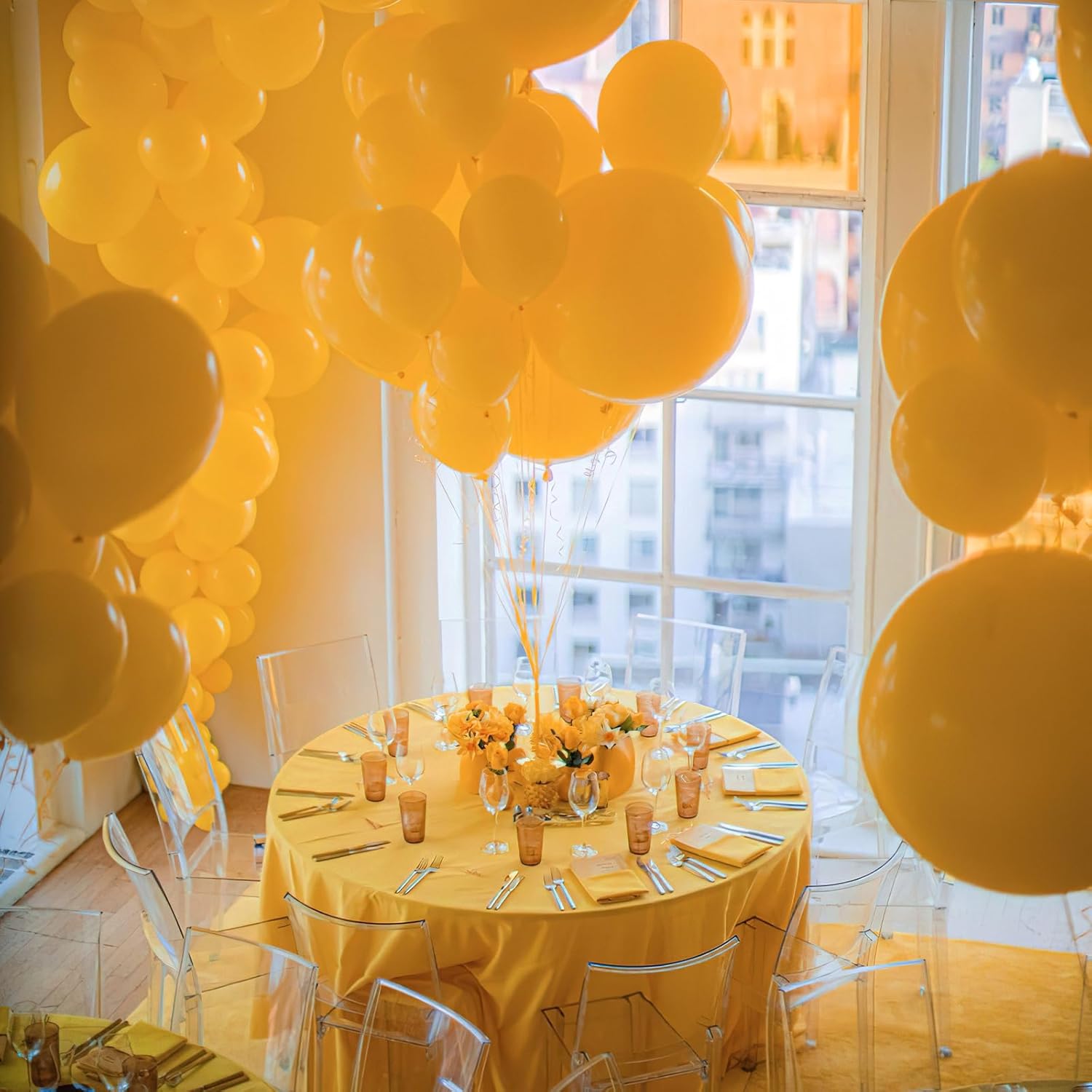 PartyWoo Mustard Yellow Balloons - 152-Piece Fall Balloon Arch Kit | 18", 12", 10", 5" Sizes for Birthday & Baby Showers