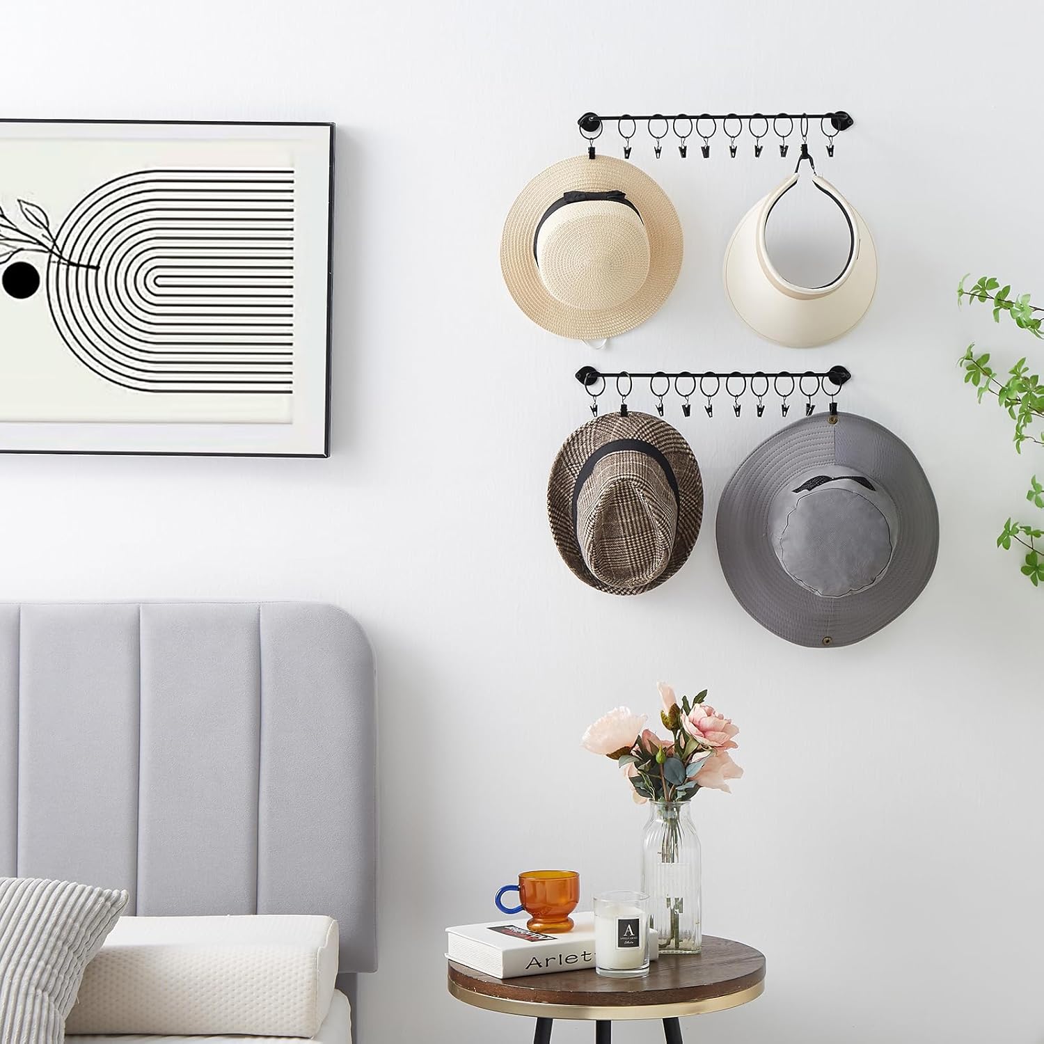 Viklluyr Hat Rack - Modern Wall-Mounted Metal Organizer with 20 Hooks | Set of 2 for Caps Storage