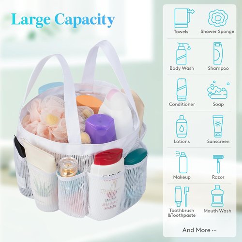 Lifewit Mesh Shower Caddy - Portable 7-Pocket Organizer for College Dorms & Travel | Quick Dry, White