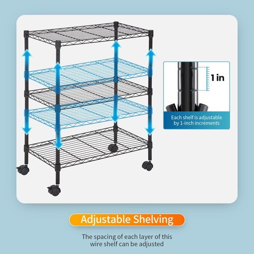 FDW Metal Storage Shelves - 3-Tier Wire Shelving Unit with Wheels | Compact 23L x 13W x 32H, Black