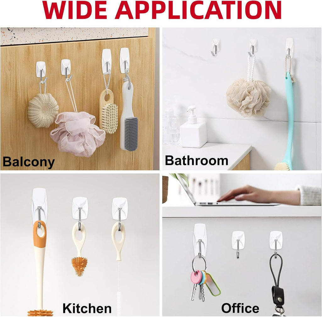 Sinfuo Heavy-Duty Wall Hooks - 32 Small Wire Hooks with 36 Damage-Free Adhesive Strips | Ideal for Keys, Coats, and More