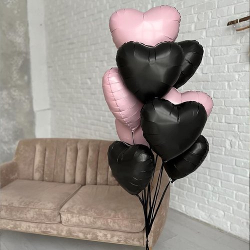 Black Heart | 10-Pack Foil Heart Balloons - 18-Inch Helium-Quality for Valentine's, Engagements & Weddings