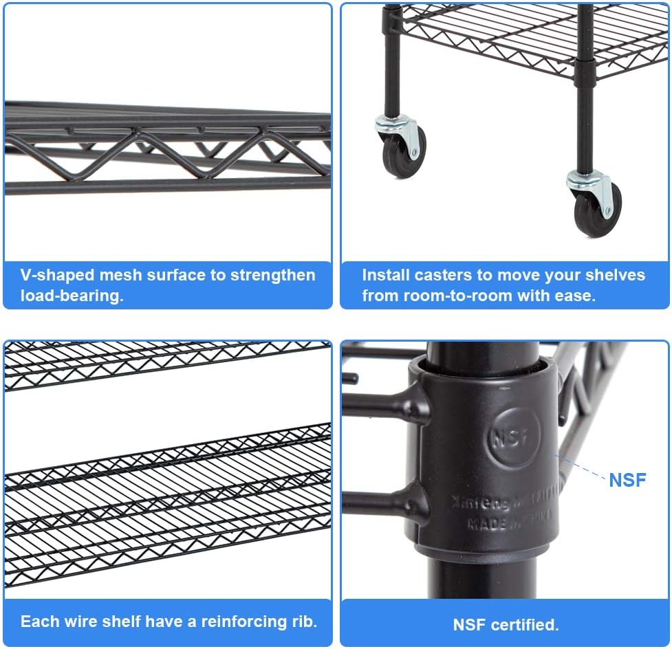 BestOffice 6-Tier Wire Storage Shelves - Heavy-Duty Metal Racks with Wheels | 18x48x78 | Adjustable, Holds Up to 600 lbs | Easy No-Tool Assembly for Home & Garage