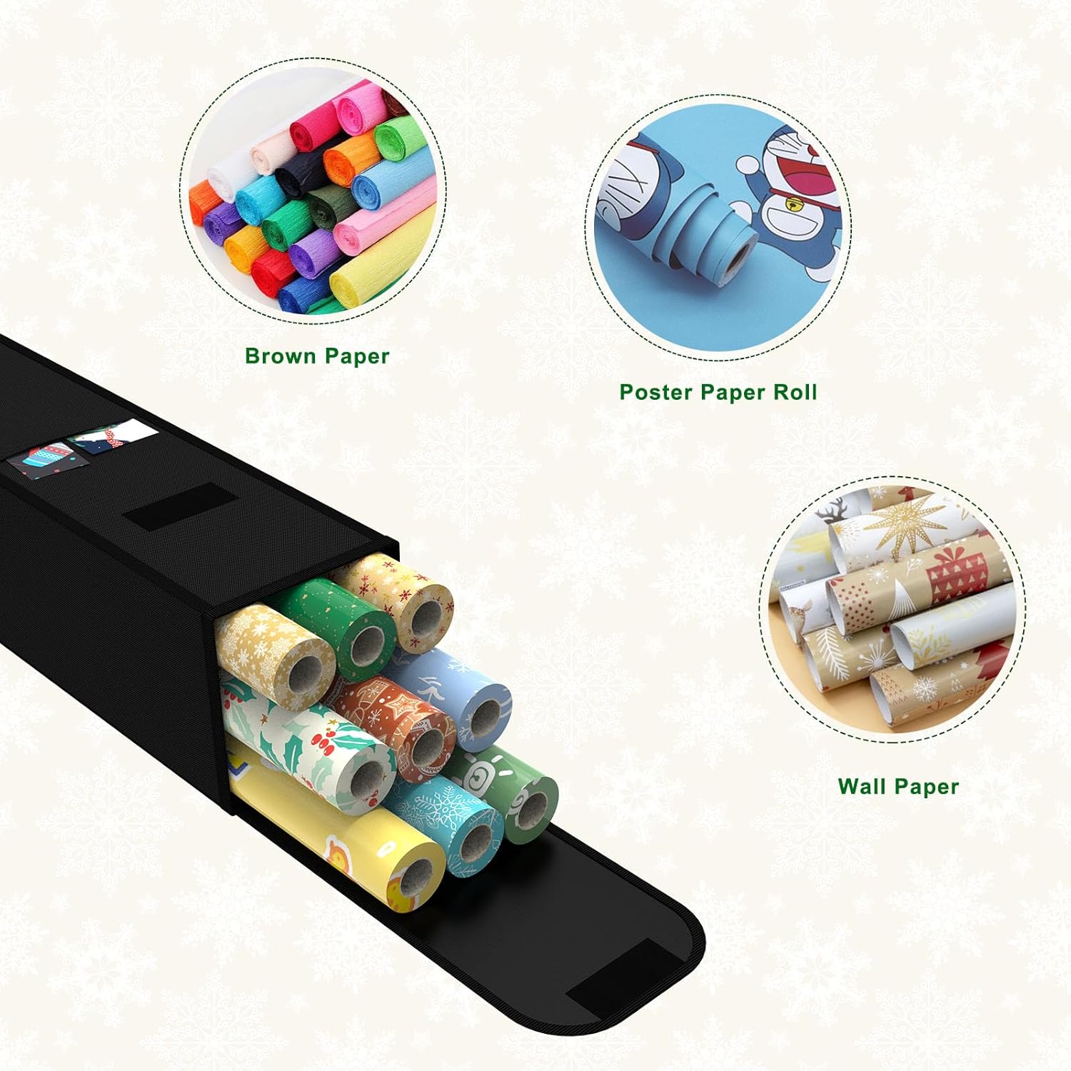 Wrapping Paper Storage Bag - Gift Organizer with Pocket & Velcro | 31 x 5.5 x 5.5 Inch, Brown