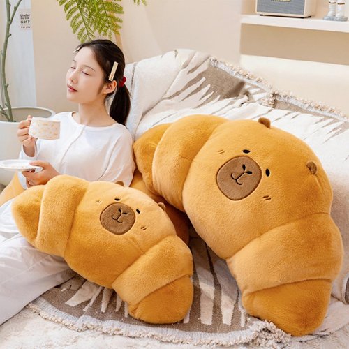 PEACH CAT Croissant Capybara Plush Pillow Cute Toast Bread Stuffed Animals Soft Food Plushies Toy Gifts for Kids 27.5"