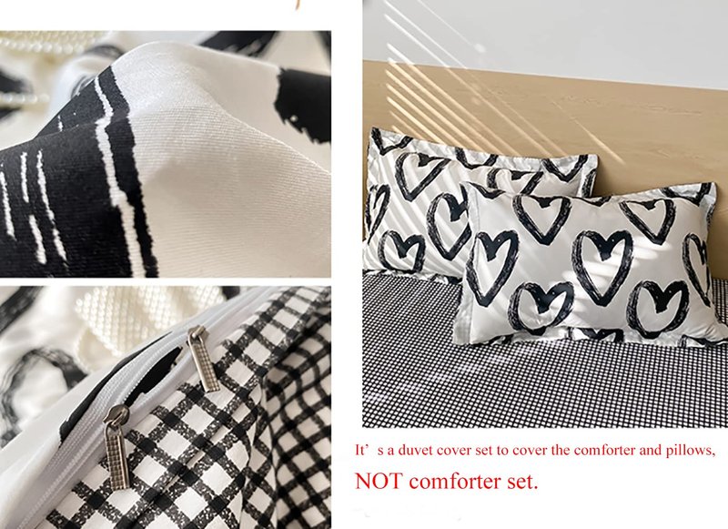Houseri Love Duvet Cover Twin Heart Shaped Bedding Sets White and Black Duvet Cover for Toddlers Boys Girls Love Heart Bedding Duvet Covers Twin Size