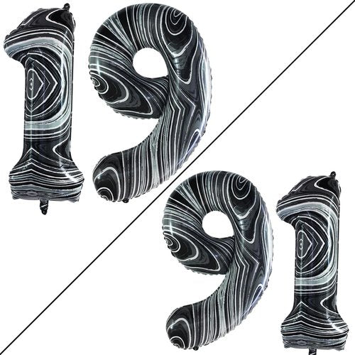 GOER Jumbo 19 Balloons - 42 Inch Marble Black Foil Helium Decorations for 19th Birthday Party