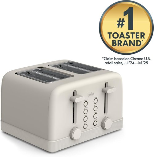 Bella 4 Slice Toaster - 6 Shade Settings, Reheat & Cancel Functions, Removable Crumb Tray, 900 Watts, Oatmilk