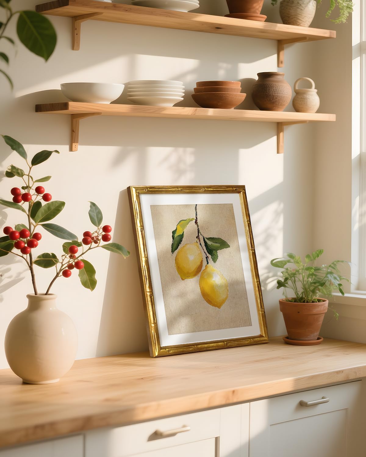 VIYYIEA Bamboo Detail Design Wall Art - Vintage Gold Framed Canvas Print for Living Room | 11 x 14 Inch