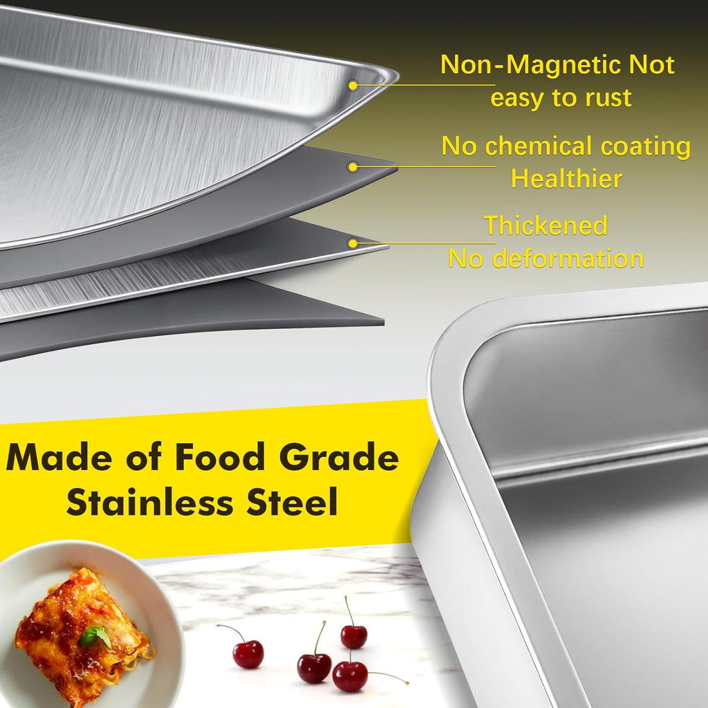 Stainless Steel 9x13 Baking Pan with Lid - 7.6Qt Extra Deep Lasagna Dish | Oven Safe Casserole