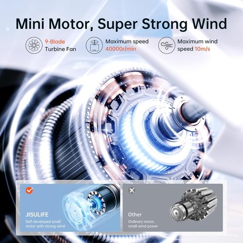 JISULIFE Portable Handheld Fan - Turbo Power High-Speed Air | 18H Cooling, 5 Gear Wind, 5000mAh - Black