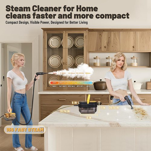 Gautye Steam Cleaner - Portable 15s Heat-Up Steamer with 3 Adjustable Levels & 15 Accessories | 1.69 Quart Tank