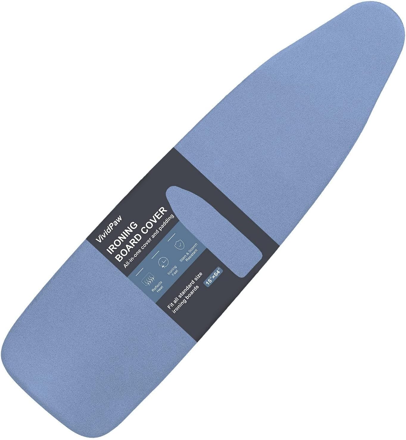 VividPaw Ironing Board Cover - Heavy Duty Silicone Coated Pad, 15x54, Scorch Resistant, Blue