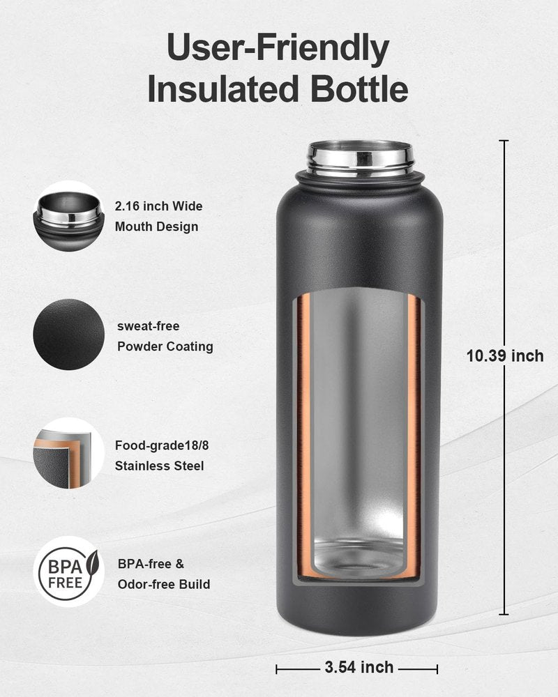 Topre 40oz Insulated Water Bottle,Stainless Steel Vacuum Water Bottle, BPA-Free & Leakproof -with Paracord Handle,Strap,Straw Spout Lids,Large Water Jug for Gym Sports