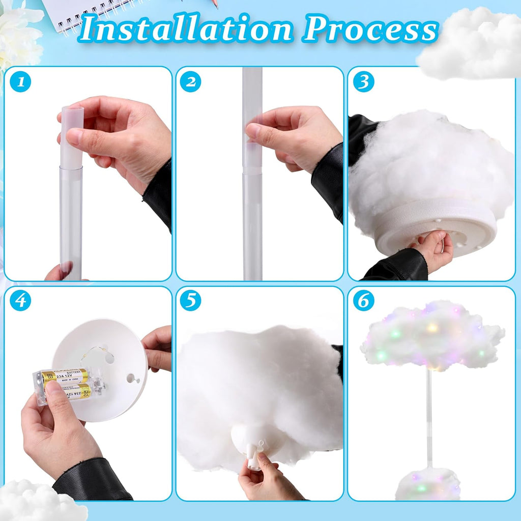 Skiennix 4 Set Artificial LED Cloud Lights - Fluffy Cotton Clouds DIY Decor for Baby Showers & Parties